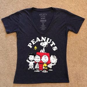 Peanuts Graphic Tee Cartoon T-Shirt Womens Size XS Extra Small Dark Blue Snoopy